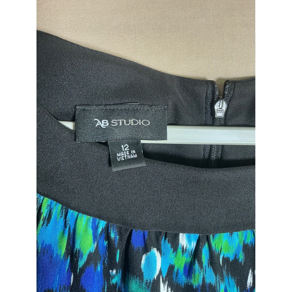 AB Studio Womens Size 12‎ Abstract Blue Green Ikat Print Sleeveless Shift Dress - Picture 4 of 11